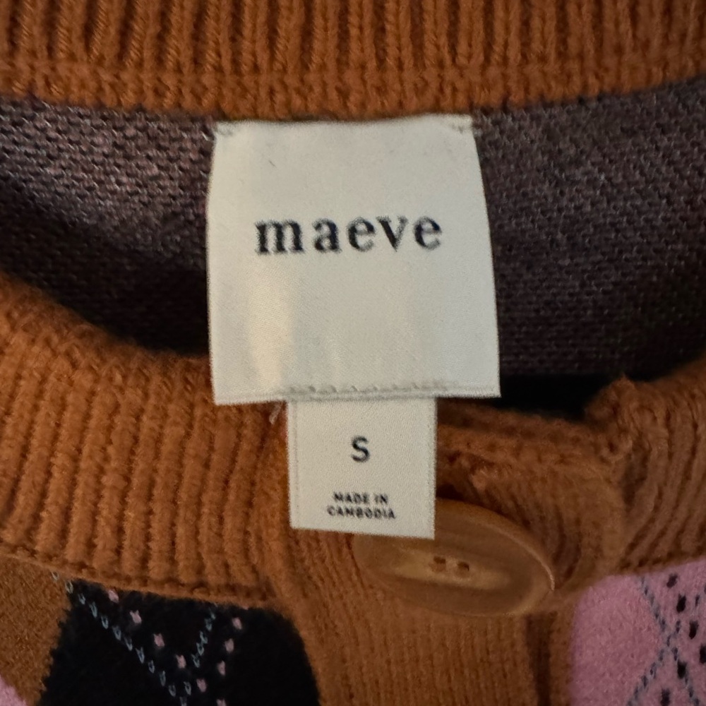 Anthropologie Argyle Button-Up Sweater - Pink, Brown, Black - Picture 4 of 4